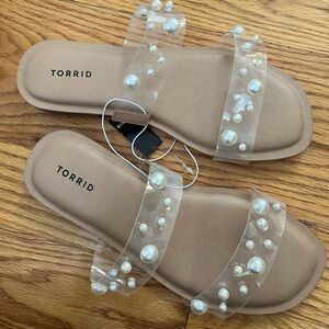 torrid Clear Pearl-Embellished Slide Sandals with Nude Footbed